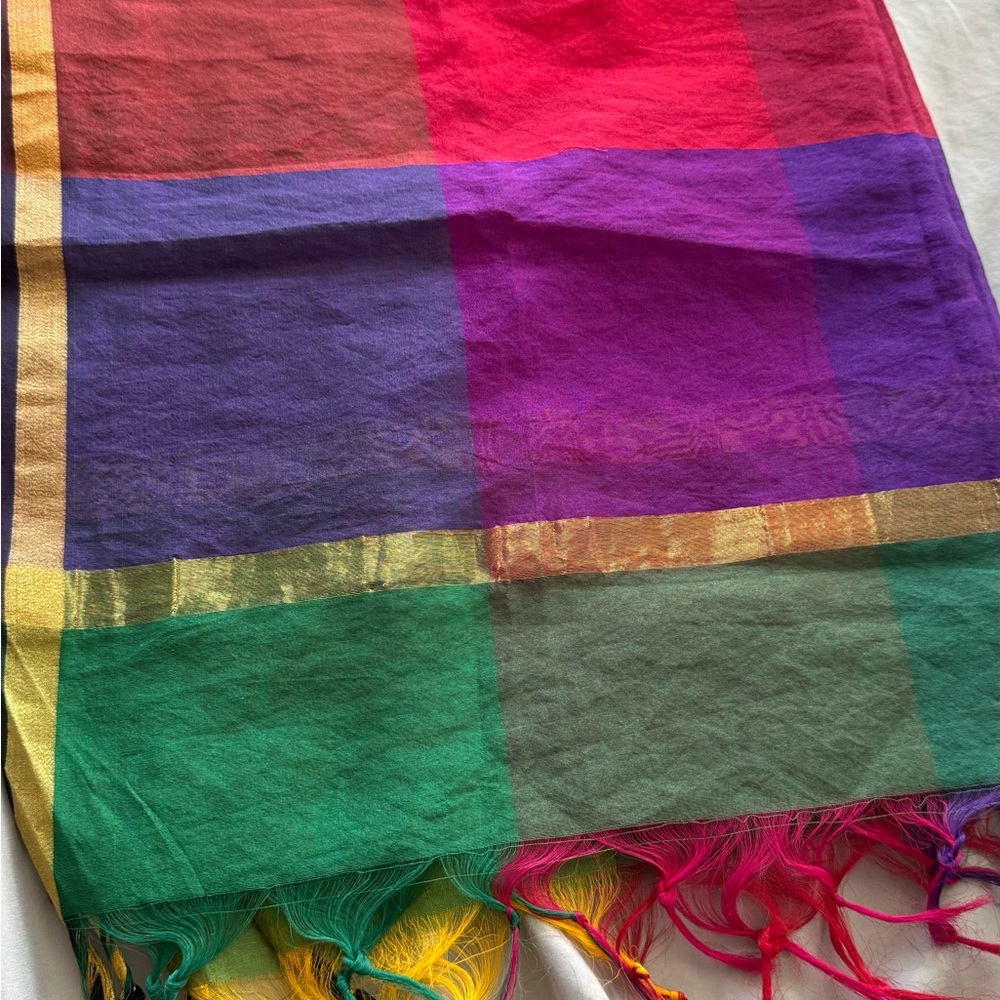 Colorful Plaid Scarf with Fringe